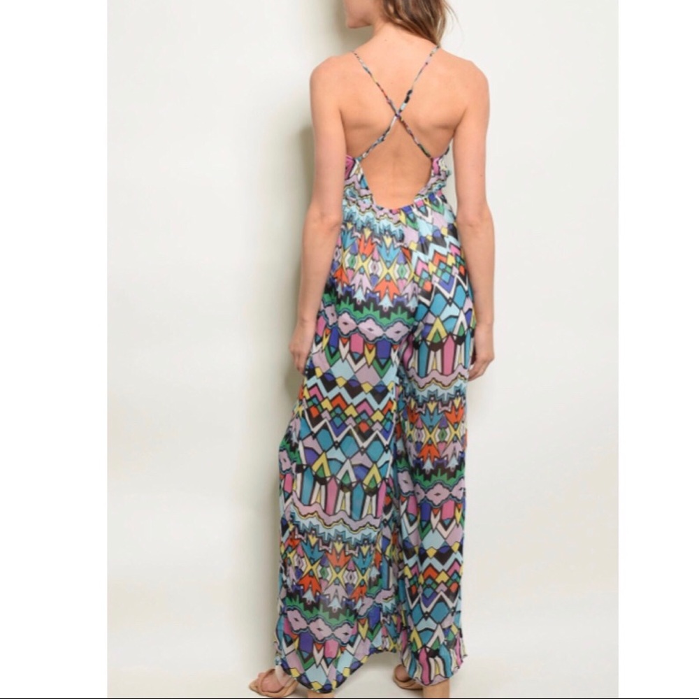 Multi-Color Geometric Print Jumpsuit - Picture 3 of 3
